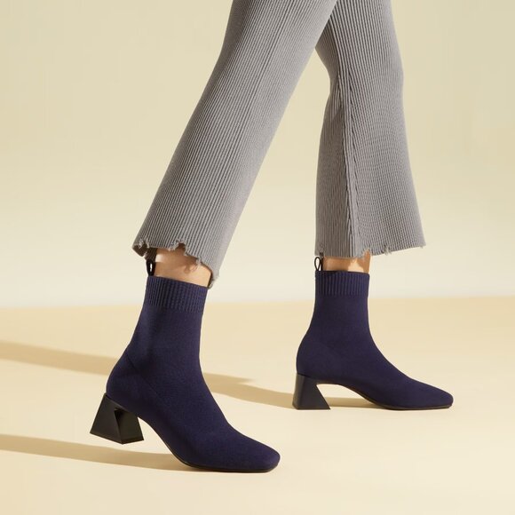 Vivaia Square-Toe Perforated Heeled Boots- Regina Pro- Size 9- Navy - Picture 2 of 13